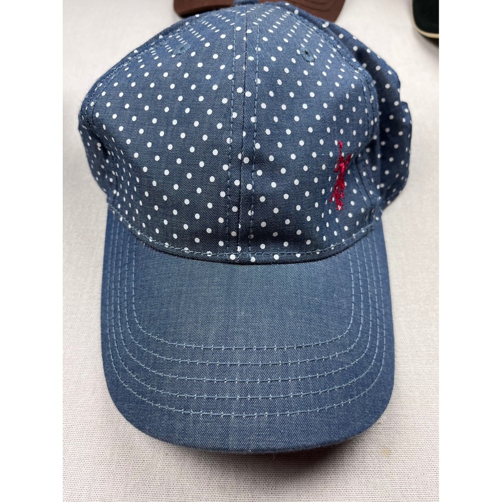US Polo Assn Blue Polka Dot Baseball Cap Hat Red Logo Adjustable Strap